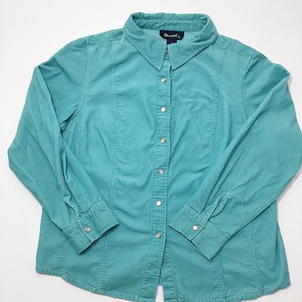 Vintage Teal Corduroy Button Down 1X